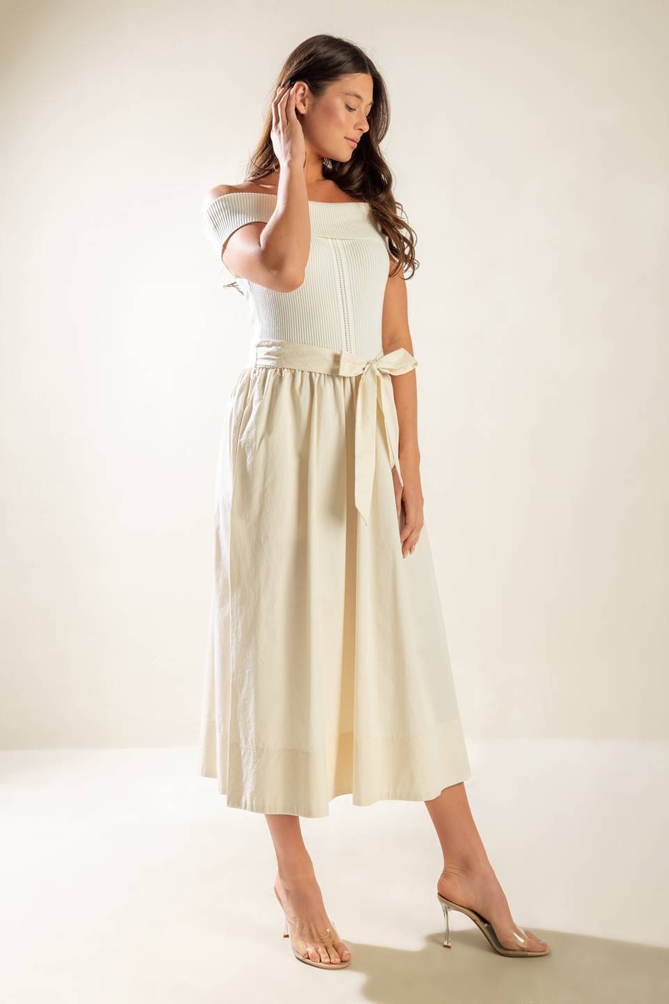 SOCIAL SEASON  OFF SHOULDER MIDI DRESS Flying Tomato